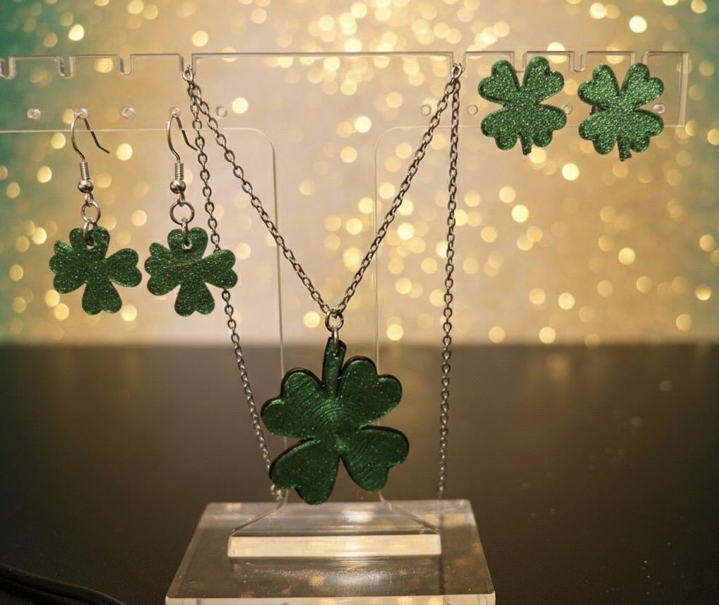 Bit O Luck Four Leaf Clover Set - dangle, posts, necklace