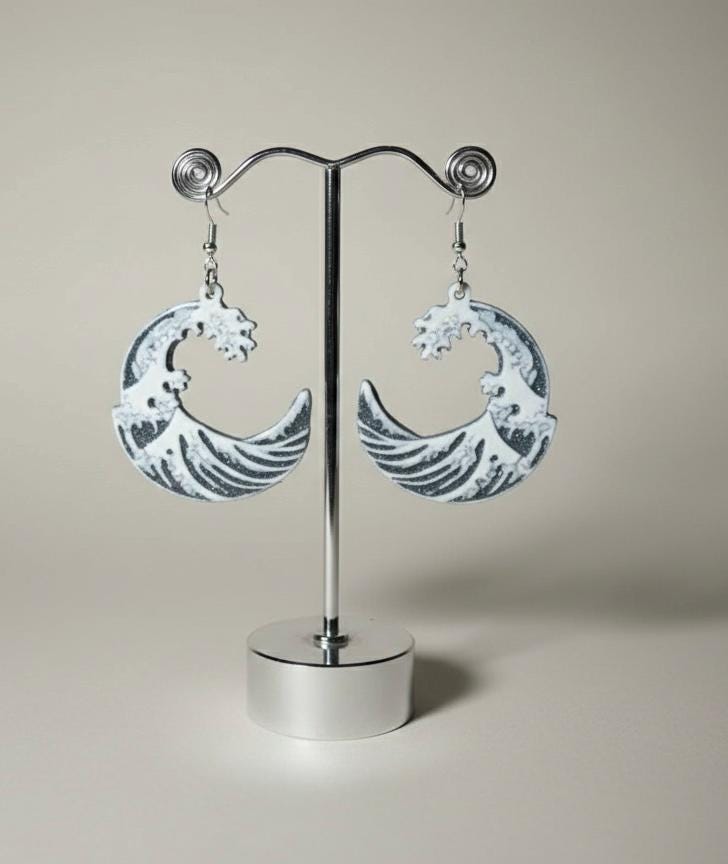 Hokusai Wave Crescent Drop Earrings