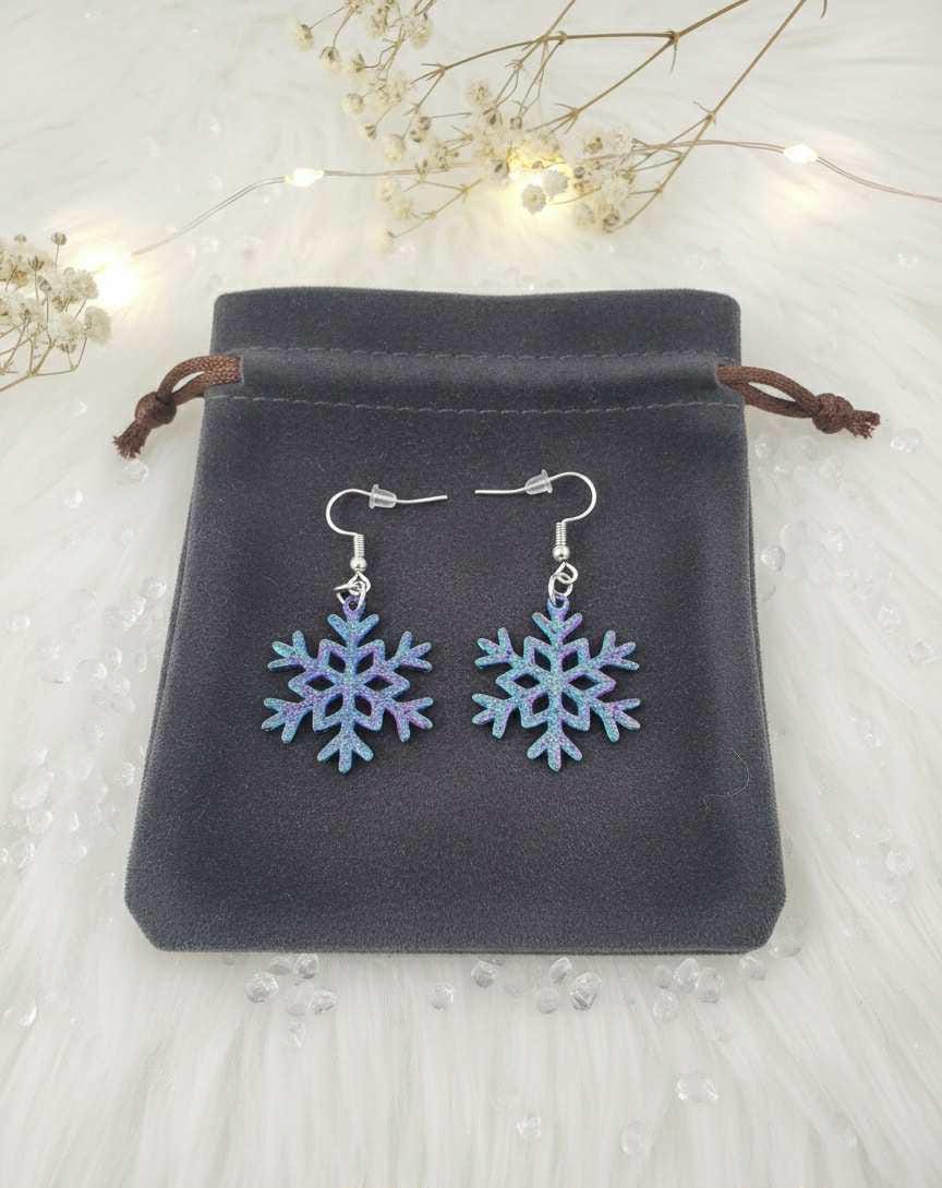 Aurora Snowflake Dangle Earrings, Multi Tonal Shimmer