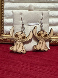 Wooden alien earrings