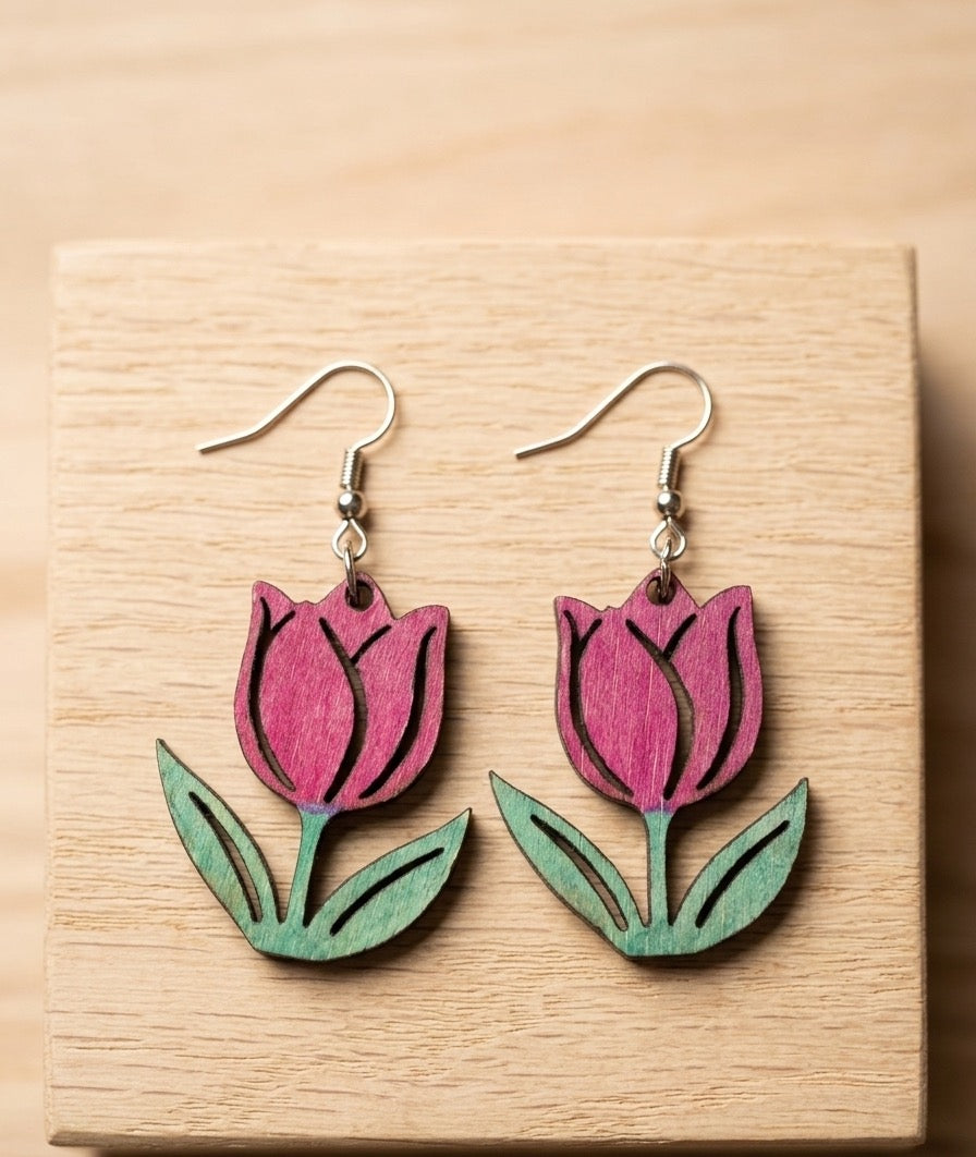Wooden Tulip Earrings