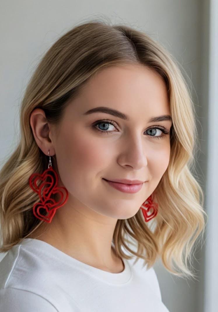 3D Printed Heart Cascade Earrings - Lightweight Statement Jewelry