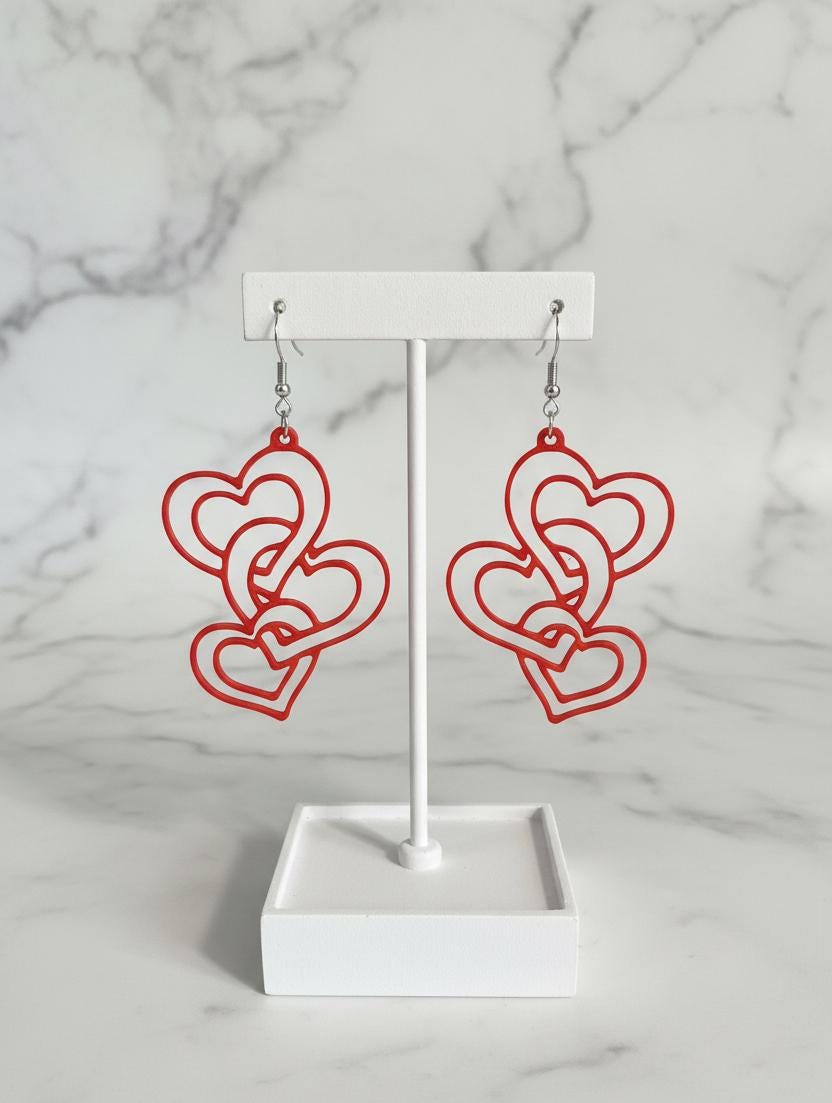 3D Printed Heart Cascade Earrings - Lightweight Statement Jewelry